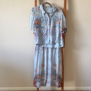 Citron Santa Monica vintage 100% silk ducks skirt and top set